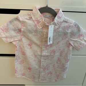 NWT Janie and Jack Pink Bunny Toile Print 2T button down shirt